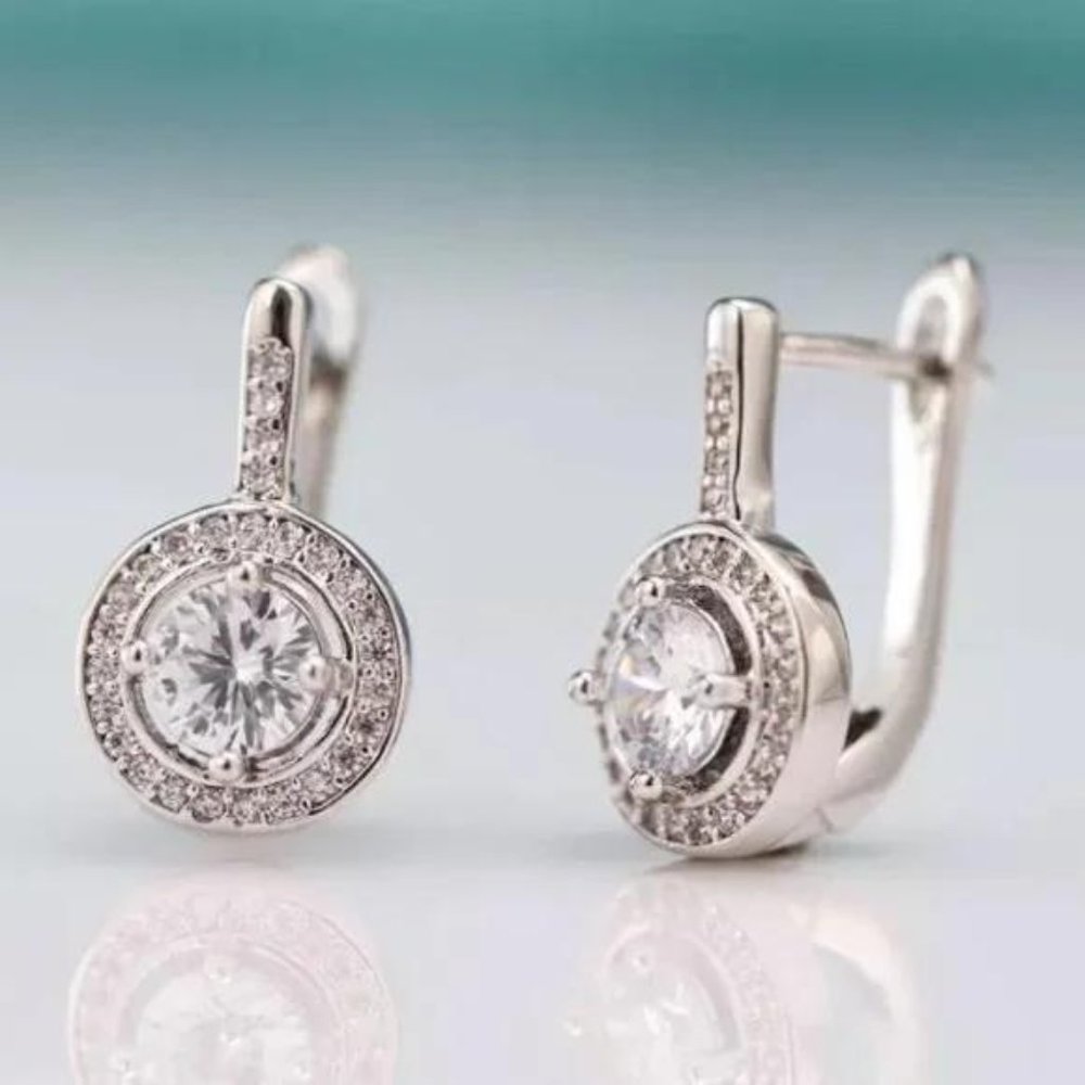 925 Sterling Silver Round Stud Diamon Earrings, wow Earrings, cute Earrings. - Picture 2 of 4